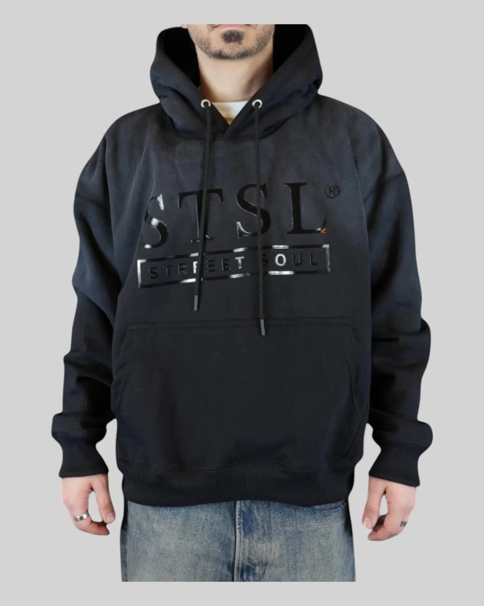 STSL® Hoodie "Soul Blackout" - Washed Black (450 GSM)
