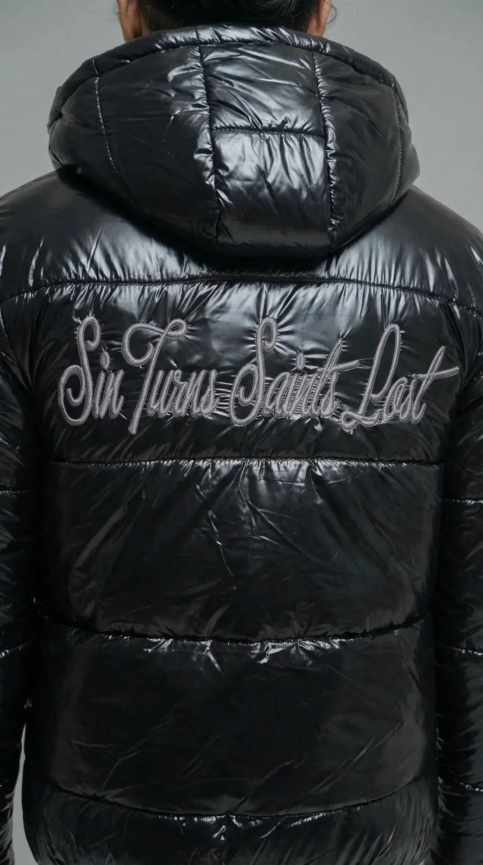 STSL® Sin Turns Gloss Puffer Jacket – Black Edition