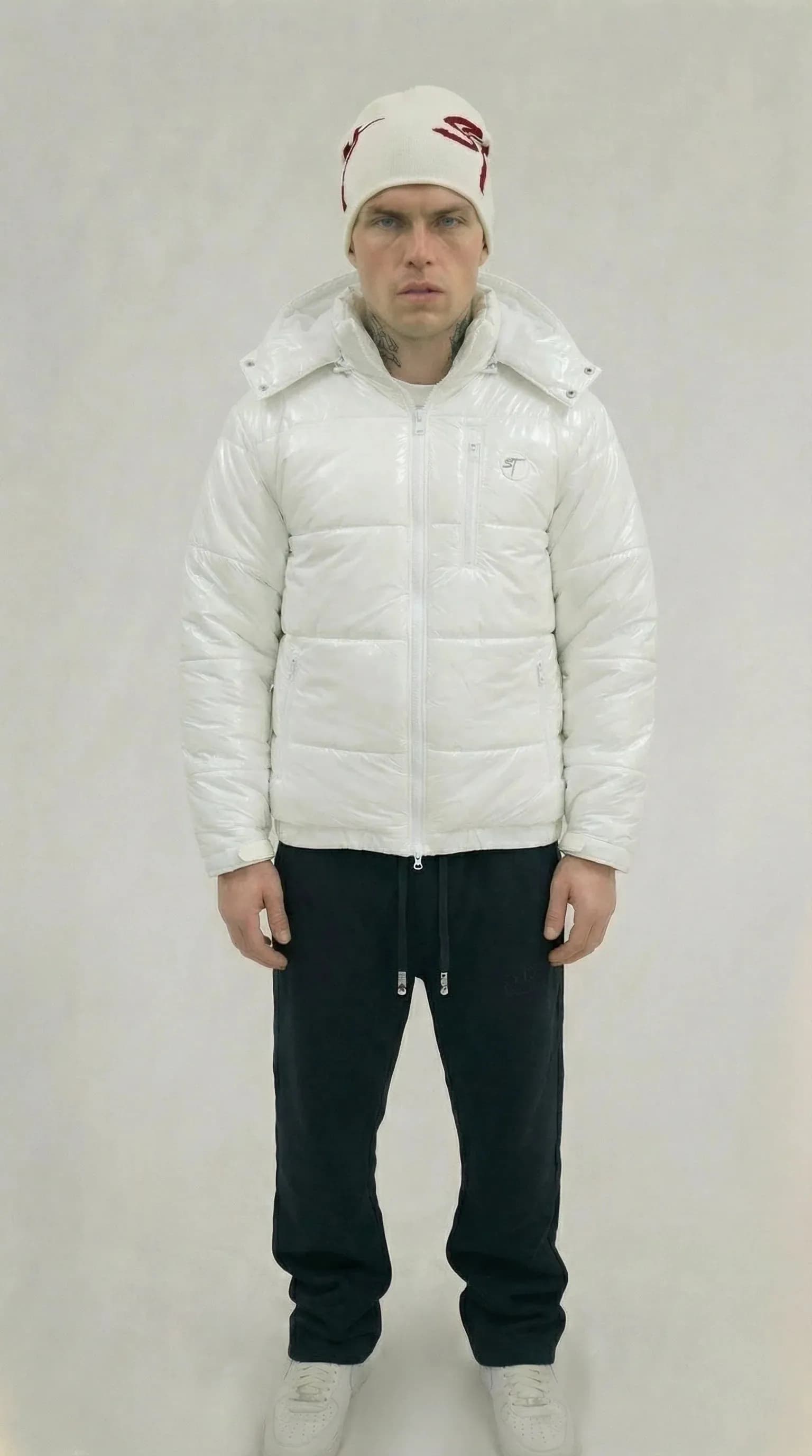 STSL® Sin Turns Gloss Puffer Jacket – White Edition