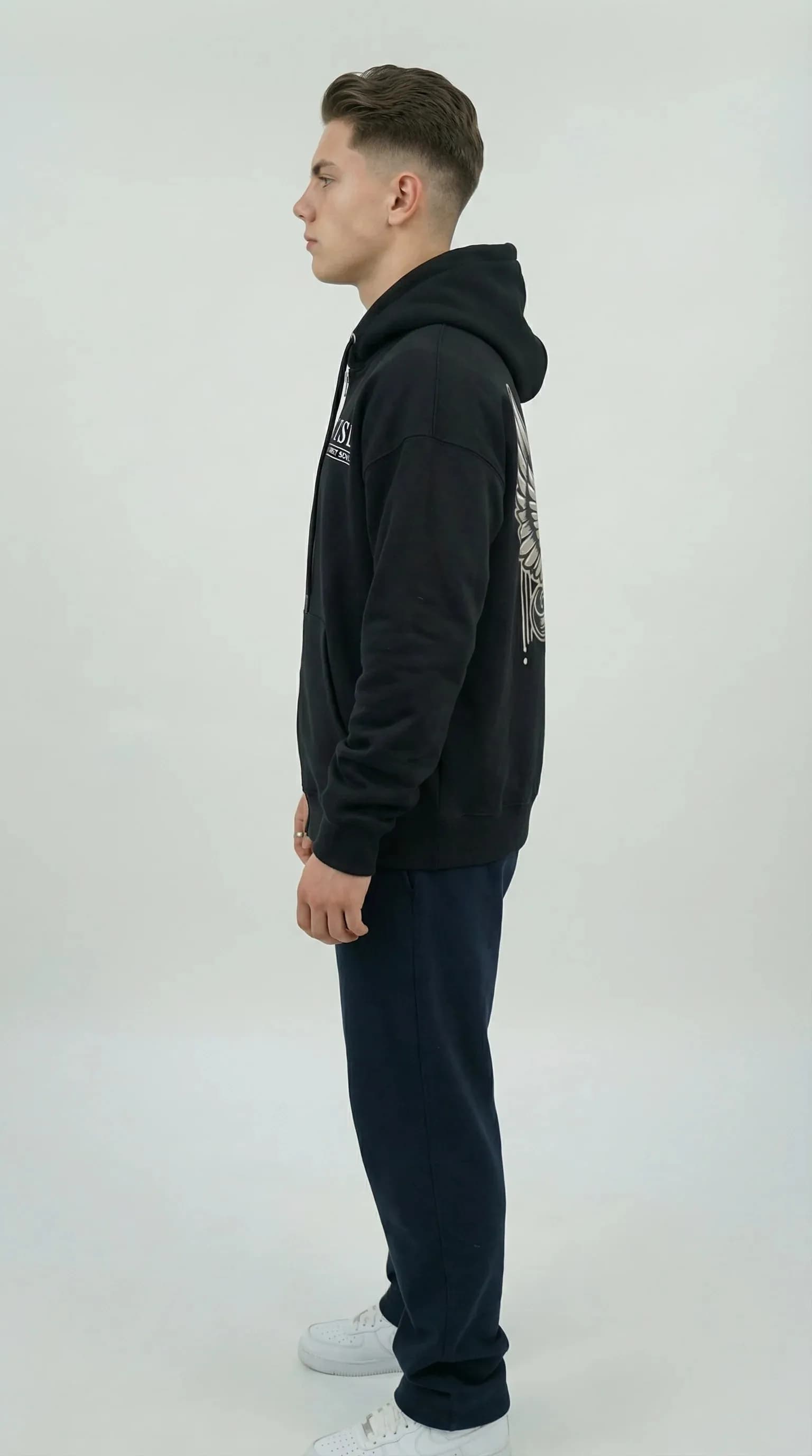 STSL® Black ZIP Hoodie back print Heart (450 GSM)