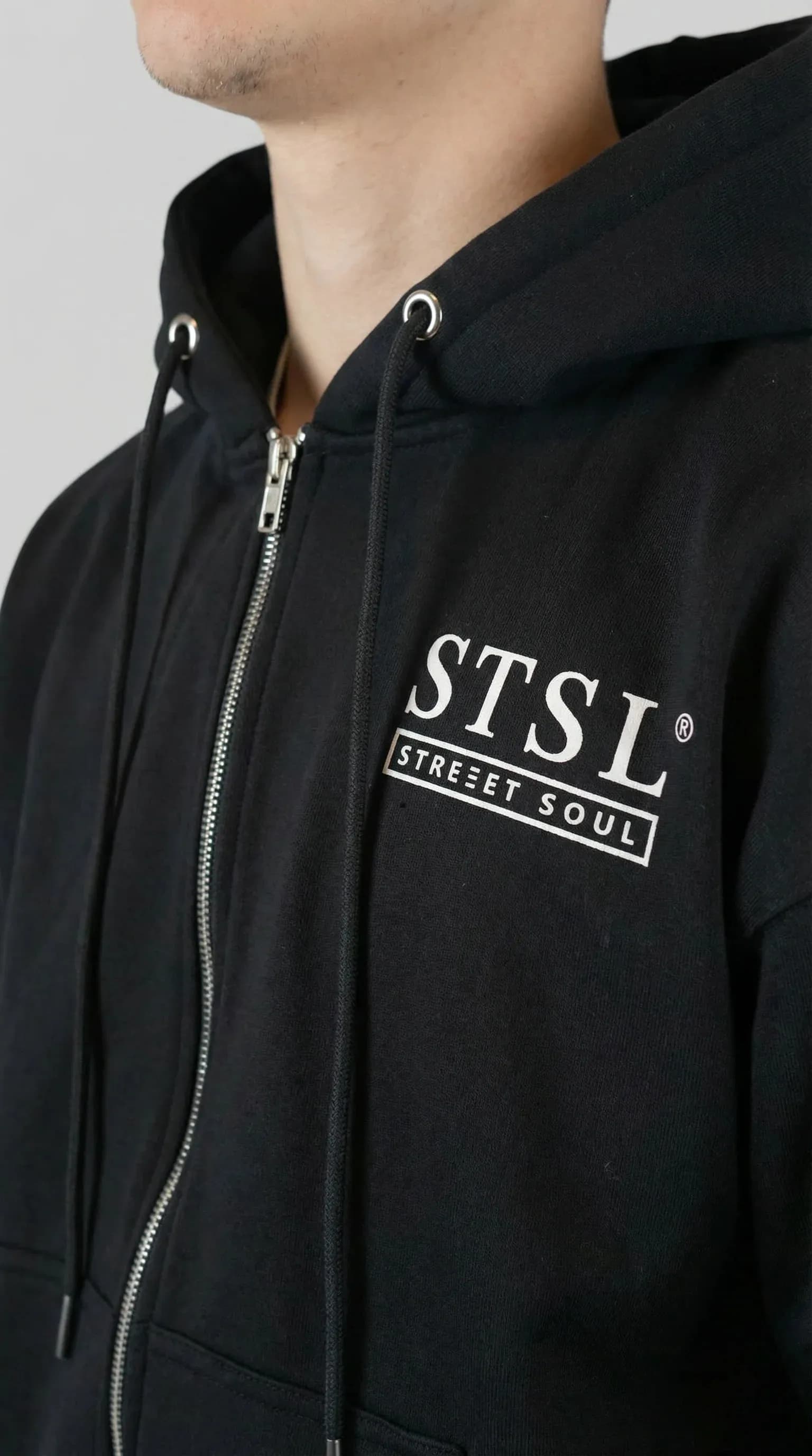STSL® Black ZIP Hoodie back print Heart (450 GSM)