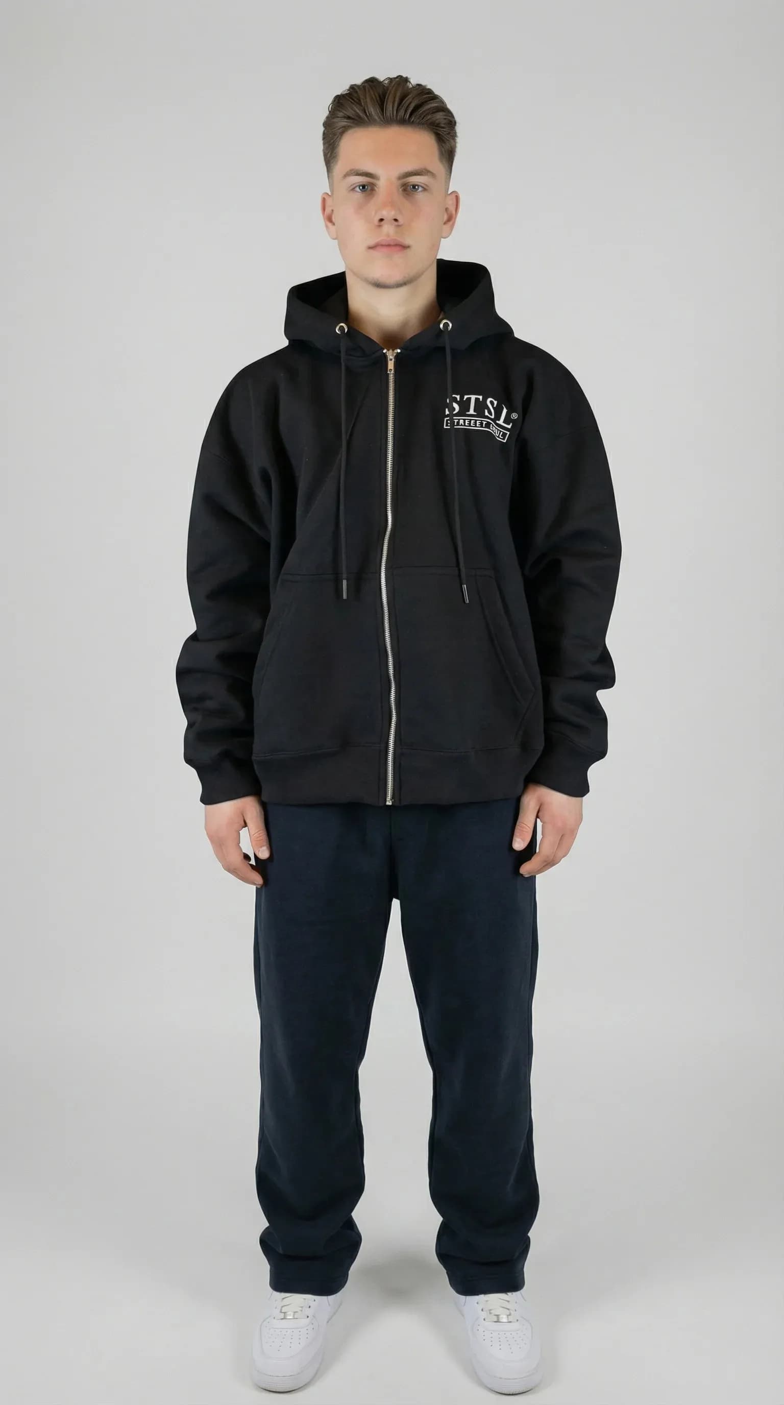 STSL® Black ZIP Hoodie back print Heart (450 GSM)