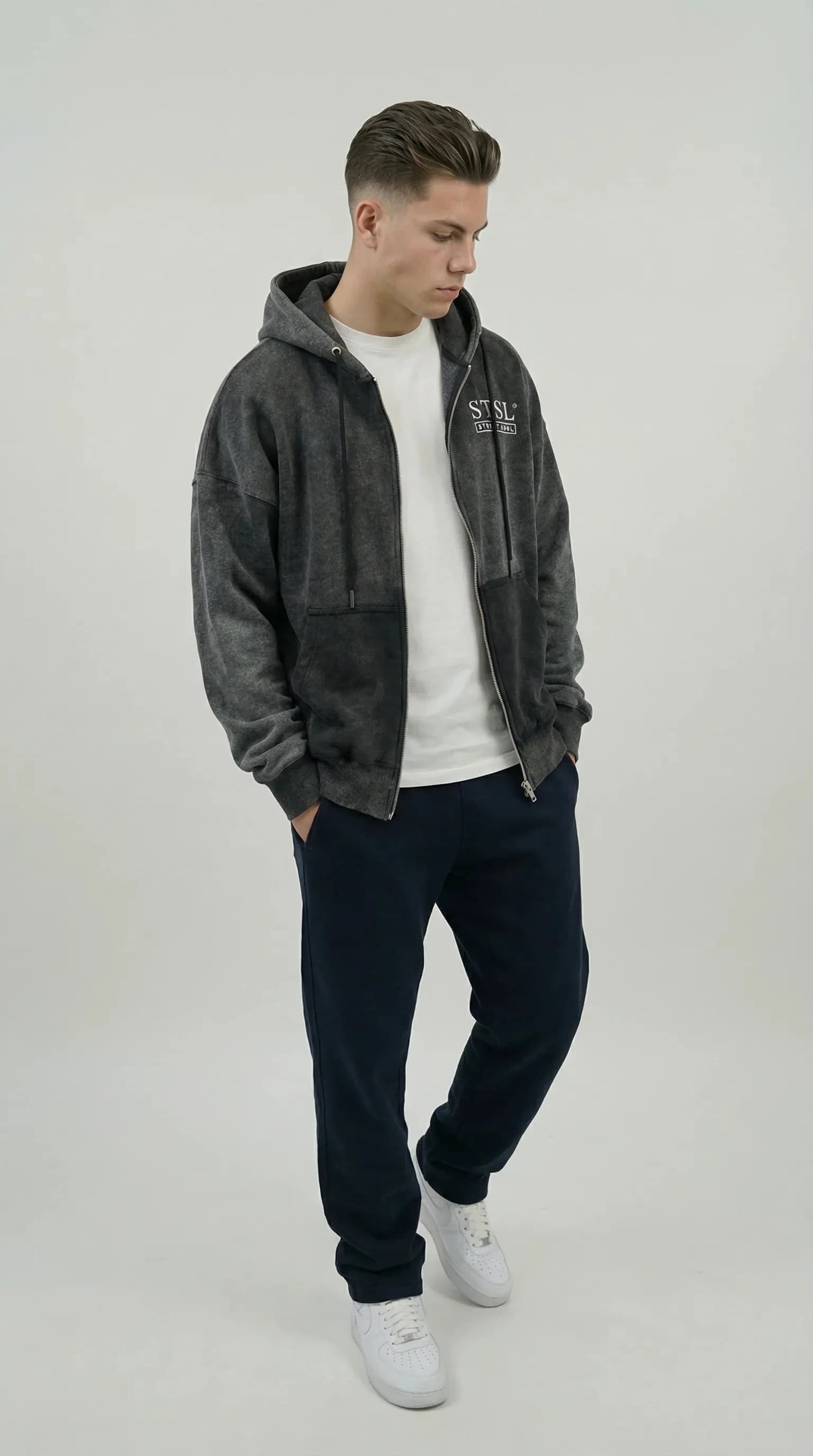 STSL® Zip-Hoodie "Eternal Skull" - Washed Black