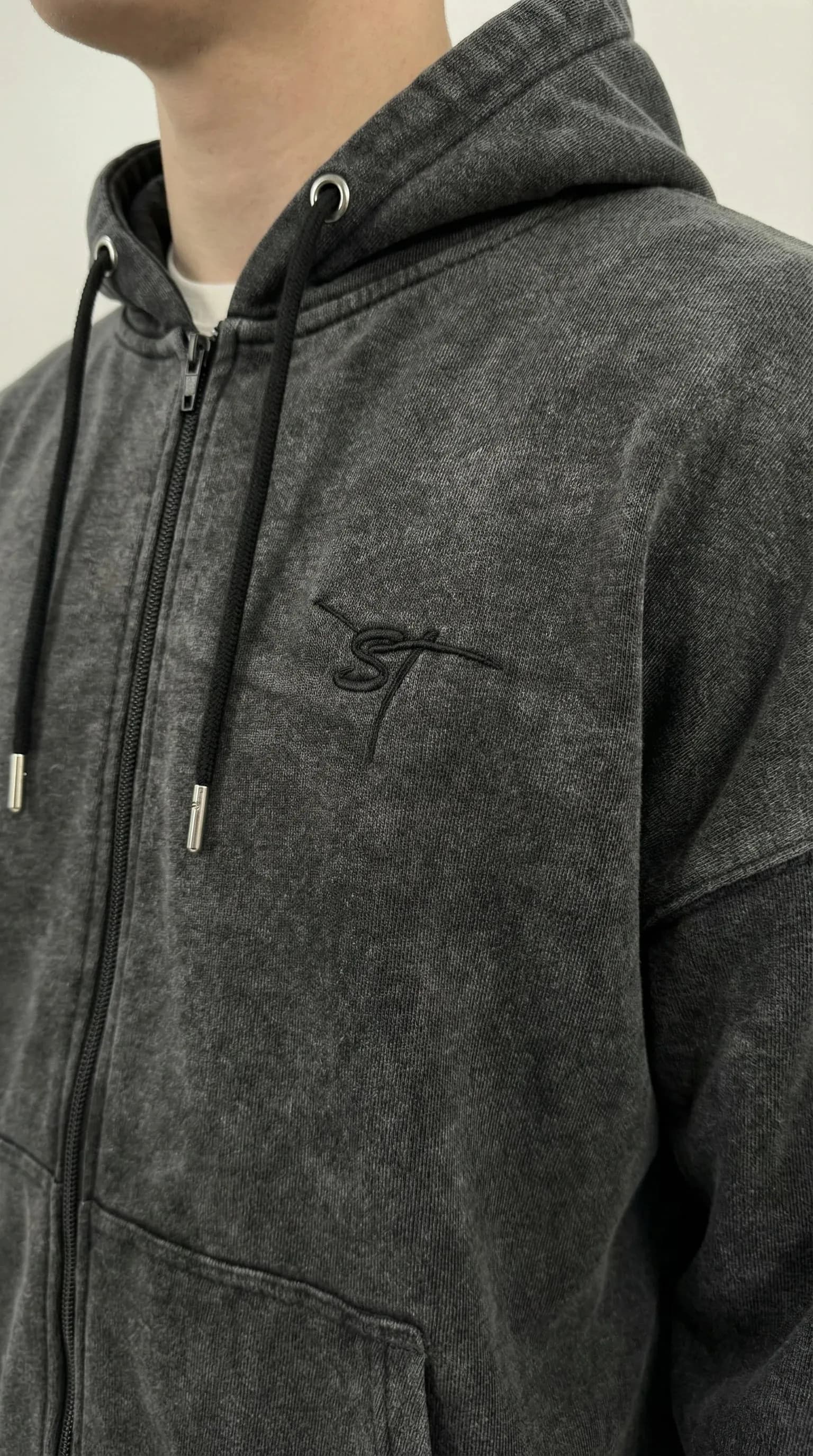 STSL Zip Hoodie – Washed Black