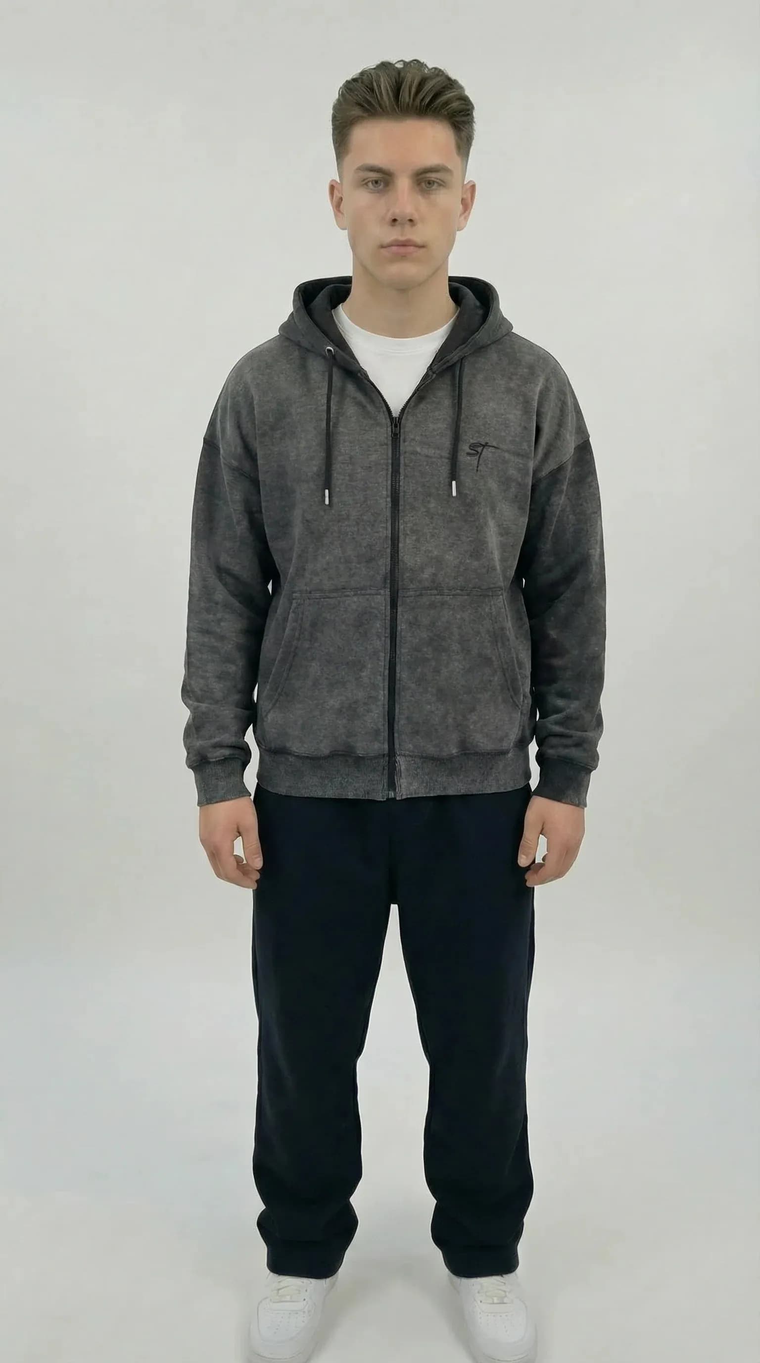 STSL Zip Hoodie – Washed Black