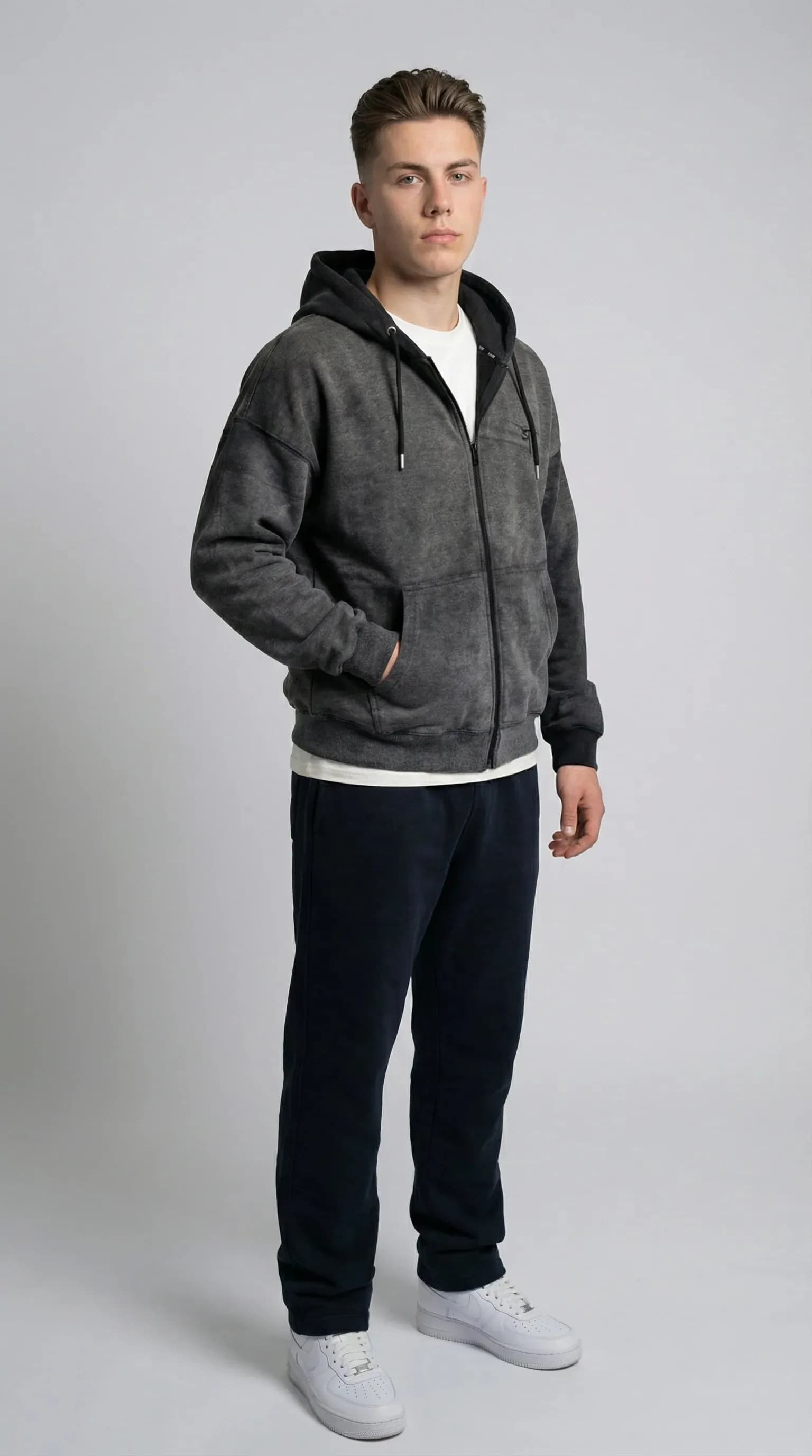 STSL Zip Hoodie – Washed Black