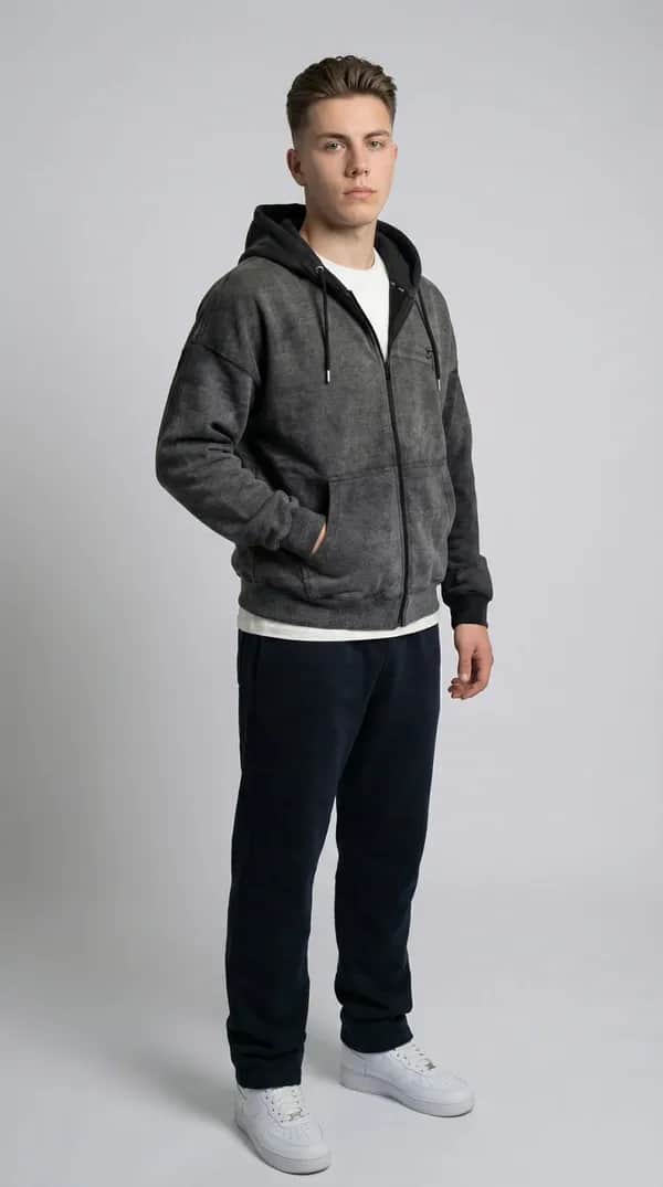 STSL Zip Hoodie – Washed Black